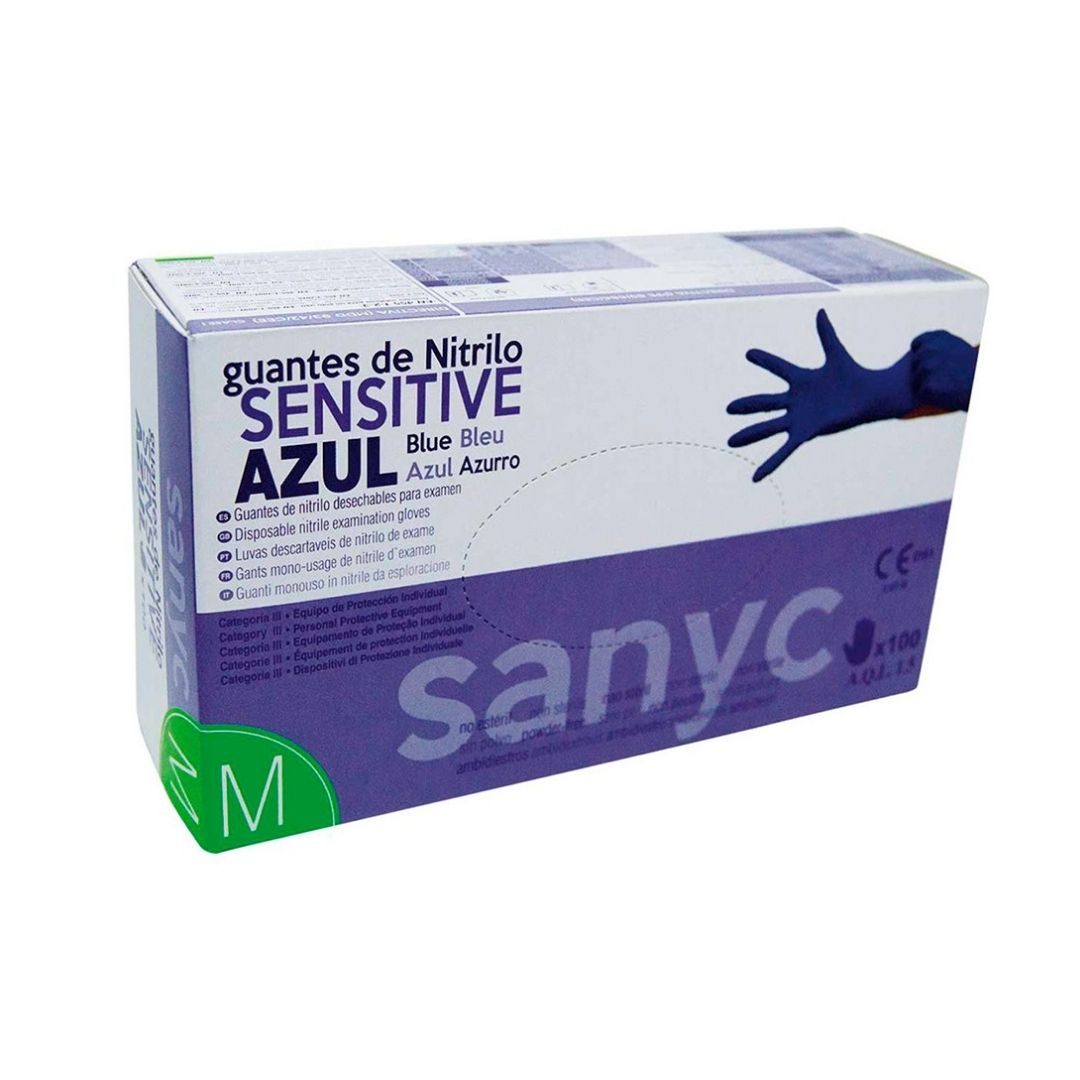 Sanyc Luva de Nitrilo Azul Sem Pó Sensitive em Caixa de 100 Unidades