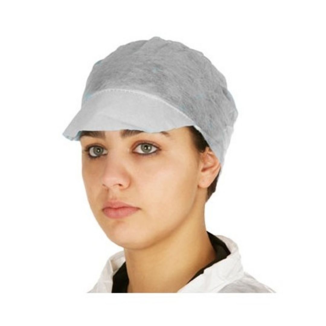 Barrete Polipropileno Branco com Pala para proteção individual em ambientes profissionais em Embalagens de 100 Unidades