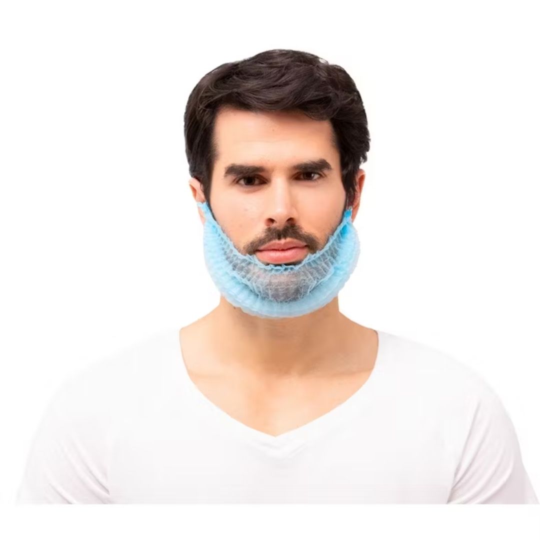 Cobre Barba Polipropileno Azul descartável com elásticos para proteção higiénica em Embalagens de 100 Unidades