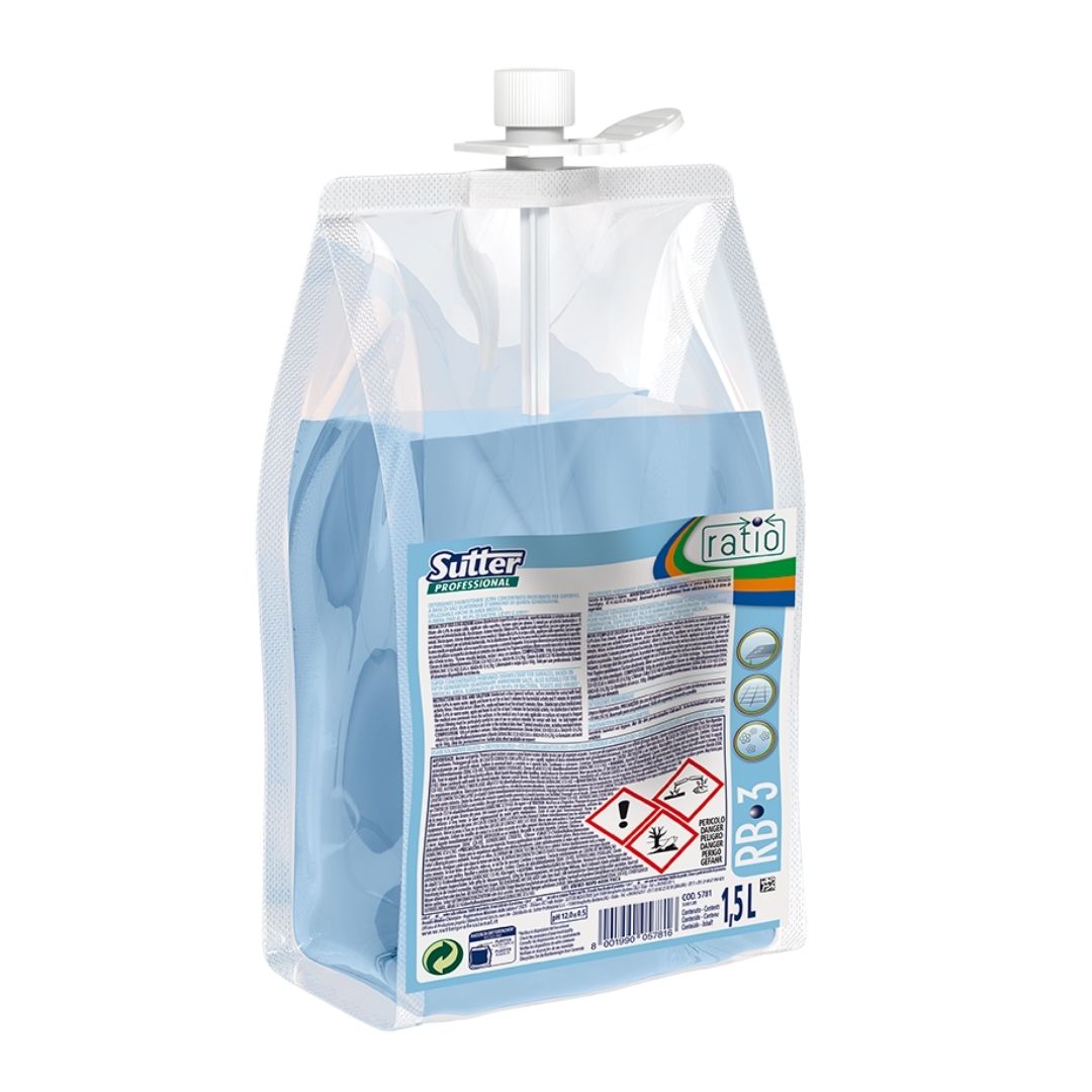 Sutter RB 3 detergente higienizante desodorizante ultraconcentrado para superfícies e pavimentos com sistema Ratio