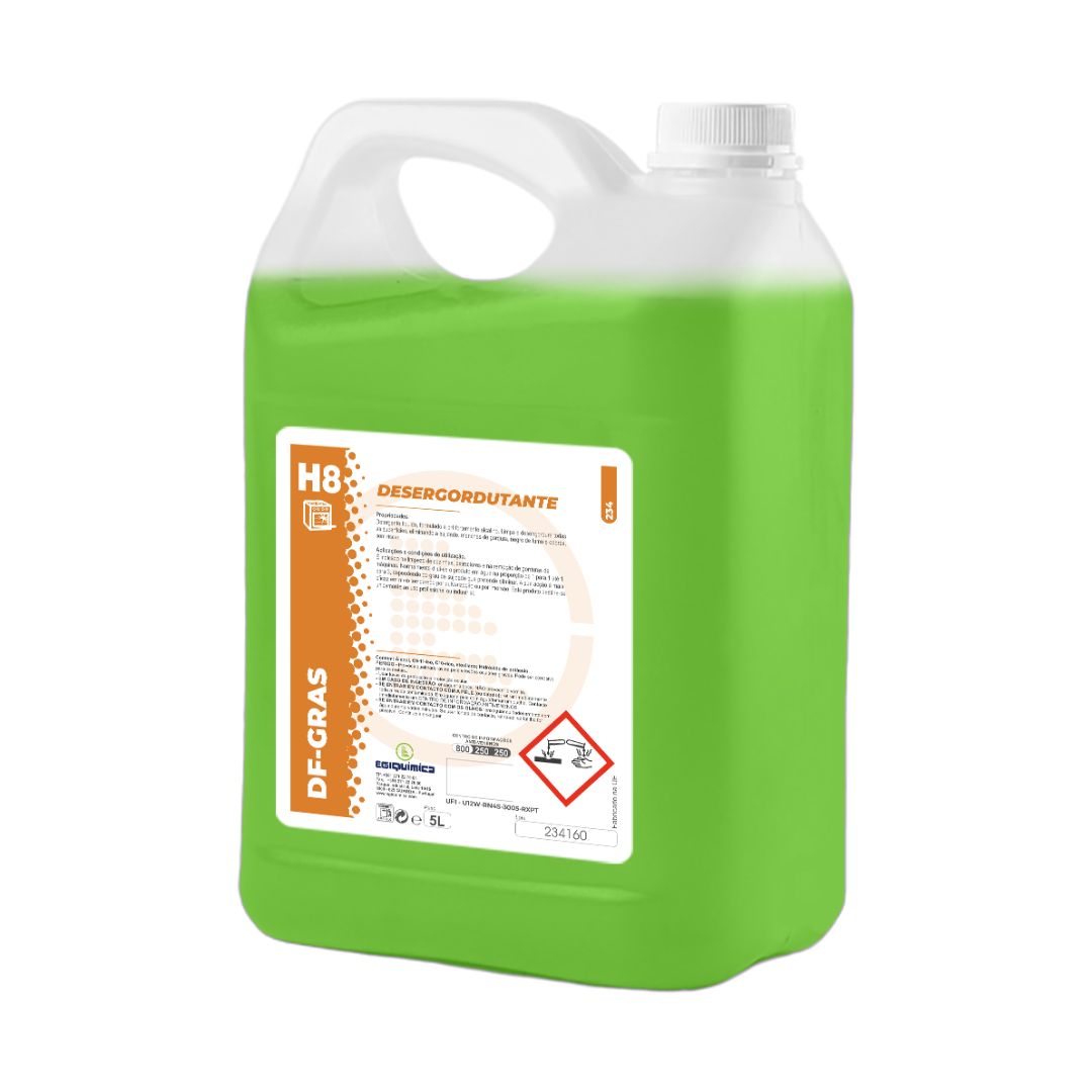 Egiquímica H8 DF-Gras – Desengordurante Alcalino Profissional para Cozinhas e Máquinas 5L