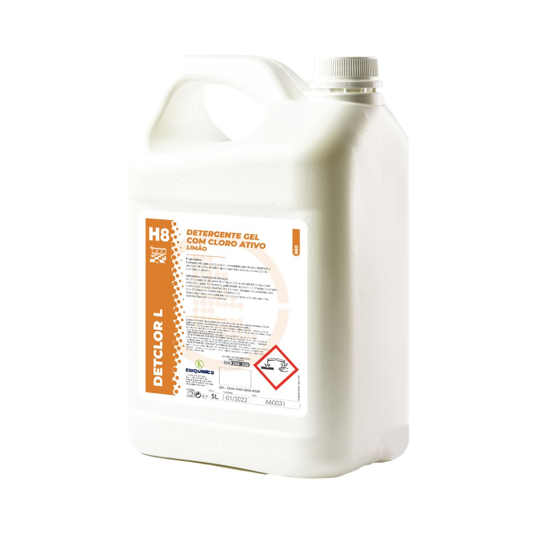 Egiquímica H8 DetClor L - Detergente Gel com Cloro Ativo Limão para Superfícies