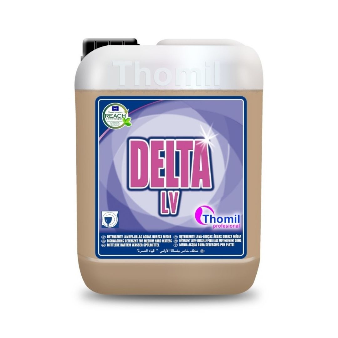 Thomil Delta LV – Detergente alcalino concentrado para máquinas de lavar loiça em águas de dureza média