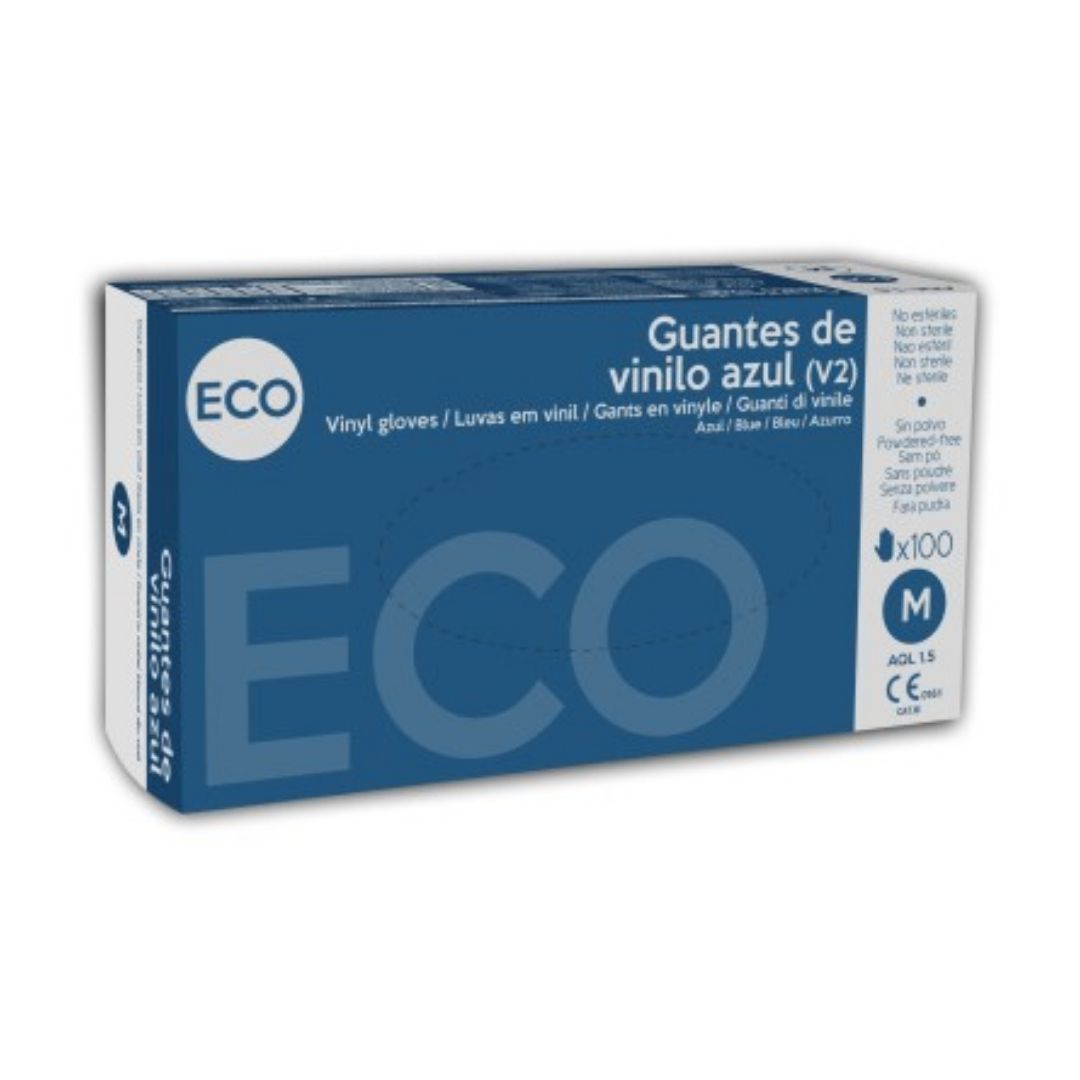 ECO Luva de Vinil Azul Sem Pó em Caixa de 100 Unidades