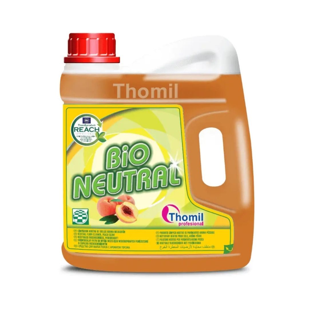 Thomil Bio-Neutral Peach – Detergente neutro com bio-álcool e fragrância de pêssego para pavimentos e superfícies laváveis