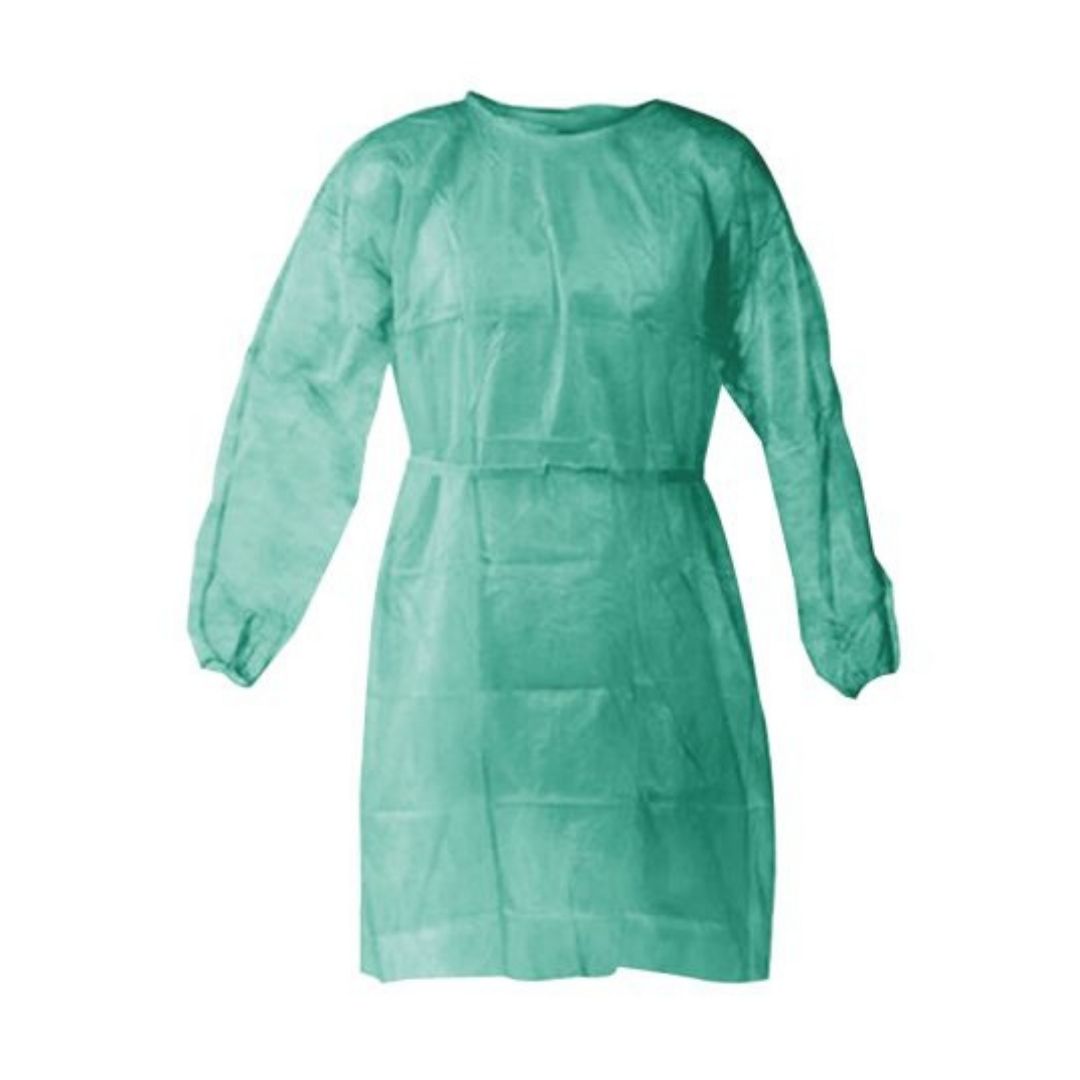 Bata Polipropileno Verde com punhos em algodão para proteção hospitalar em Embalagens de 10 Unidades