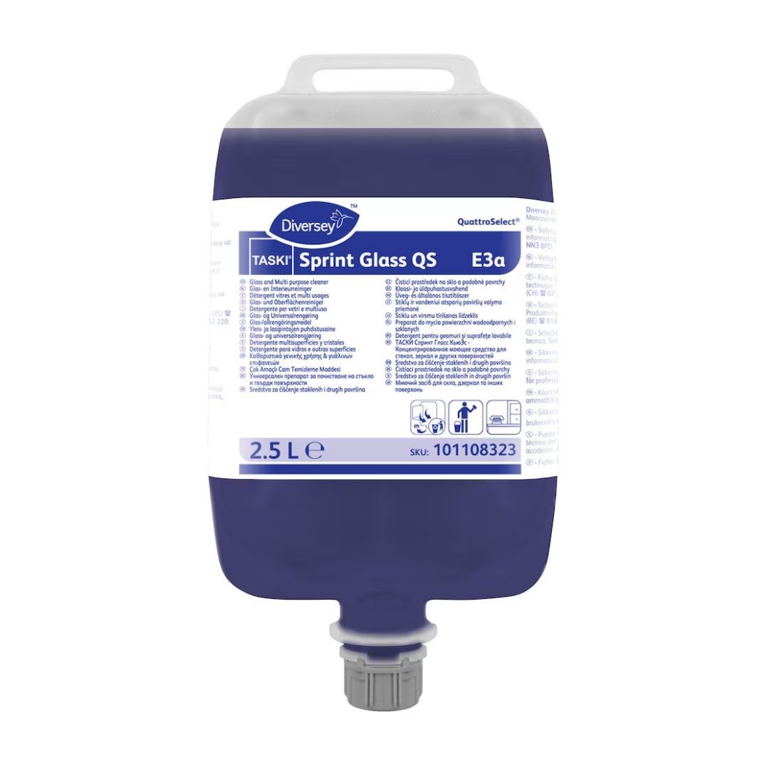 Diversey TASKI Sprint Glass E3a – Detergente para Vidros e Superfícies Brilhantes em Sistema QuattroSelect 2.5LTS