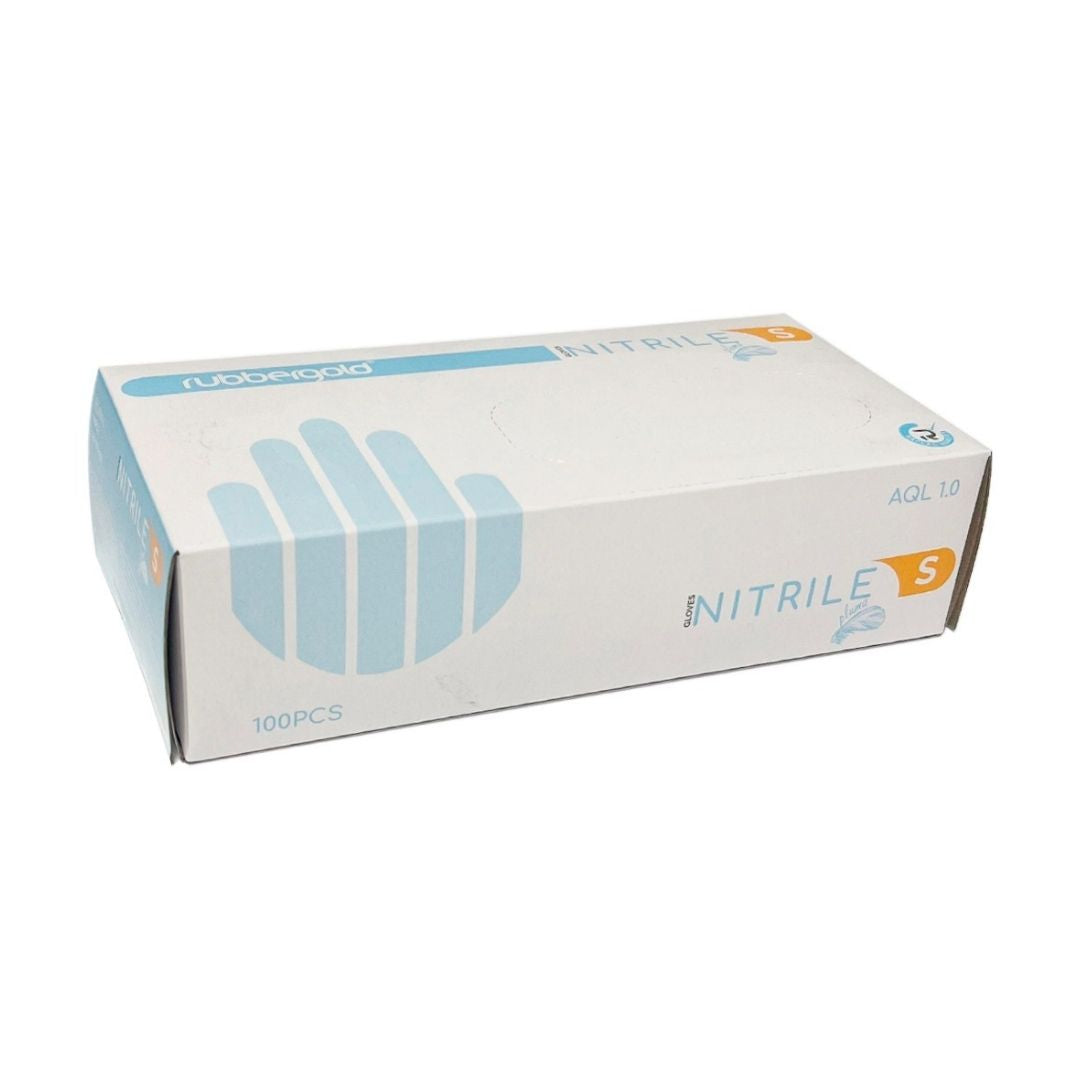 Rubbergold Luvas Exame Nitrilo Azul Sem Pó Pluma de elevada resistência e adaptabilidade em Caixas de 100 Unidades