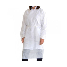 Bata Impermeável Tecido Técnico Branco com punhos elásticos para utilização hospitalar em Embalagens de 10 Unidades