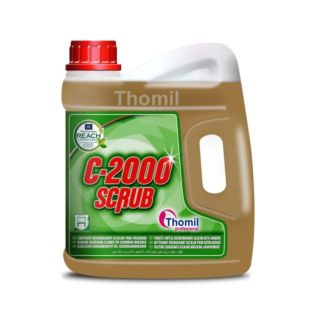 Thomil C-2000 Scrub – Detergente alcalino desengordurante para máquinas industriais de limpeza