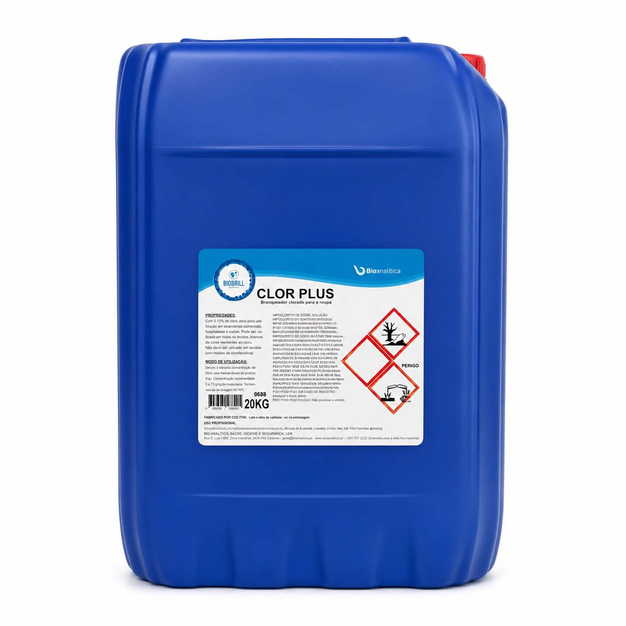 BioBrill Clor Plus – Branqueador Clorado para Roupa Branca em Lavandarias Profissionais 20L