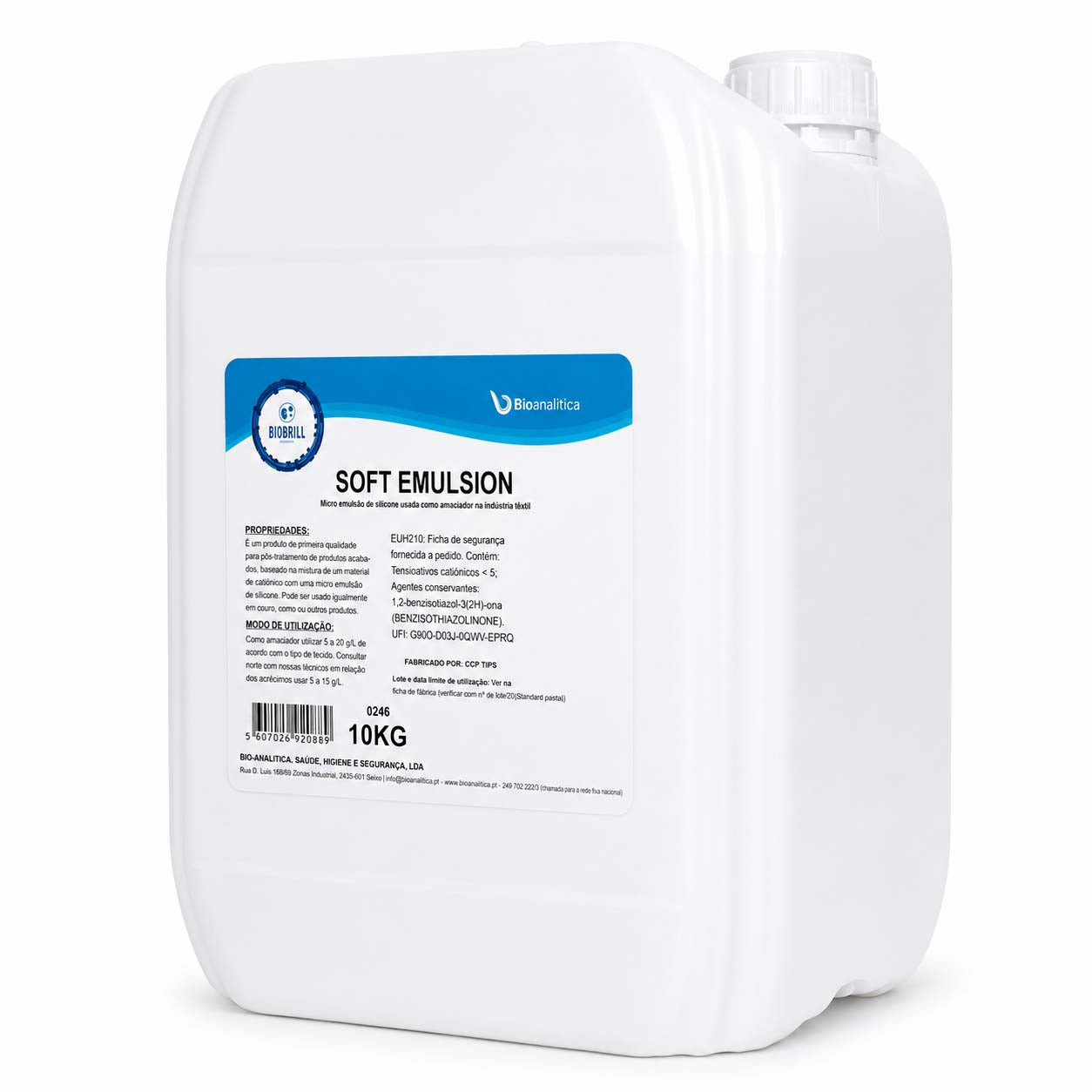 BioBrill Soft Emulsion – Amaciador Têxtil de Silicone para Pós-Tratamento de Tecidos 10kg