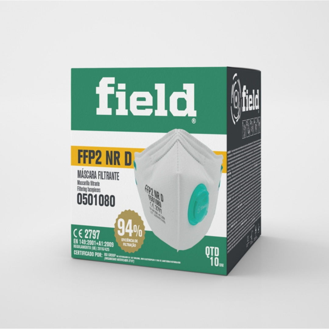 FIELD Máscara Descartável FFP2 com Válvula para Proteção Respiratória Contra Aerossóis