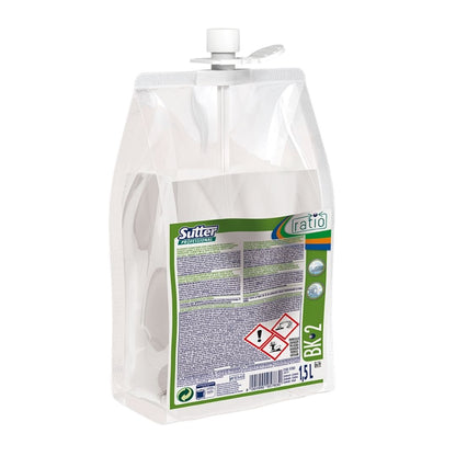 Sutter BK 2 - Detergente desinfetante ultraconcentrado para pavimentos e superfícies com sistema Ratio 1,5L