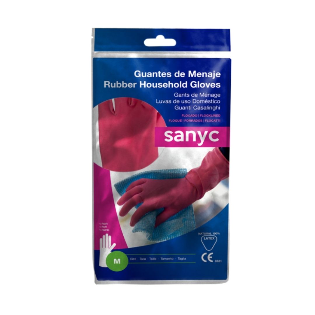 Sanyc Luva de Limpeza em Latéx Flocada Rosa Uso Profissional