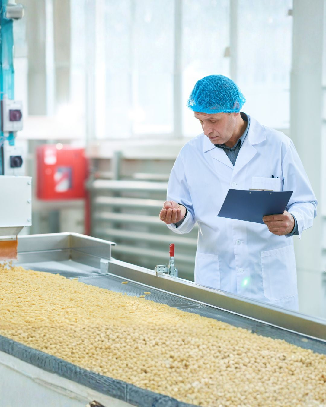 Inspeção HACCP em indústria alimentar, com verificação de processos e controlo de qualidade durante a produção.