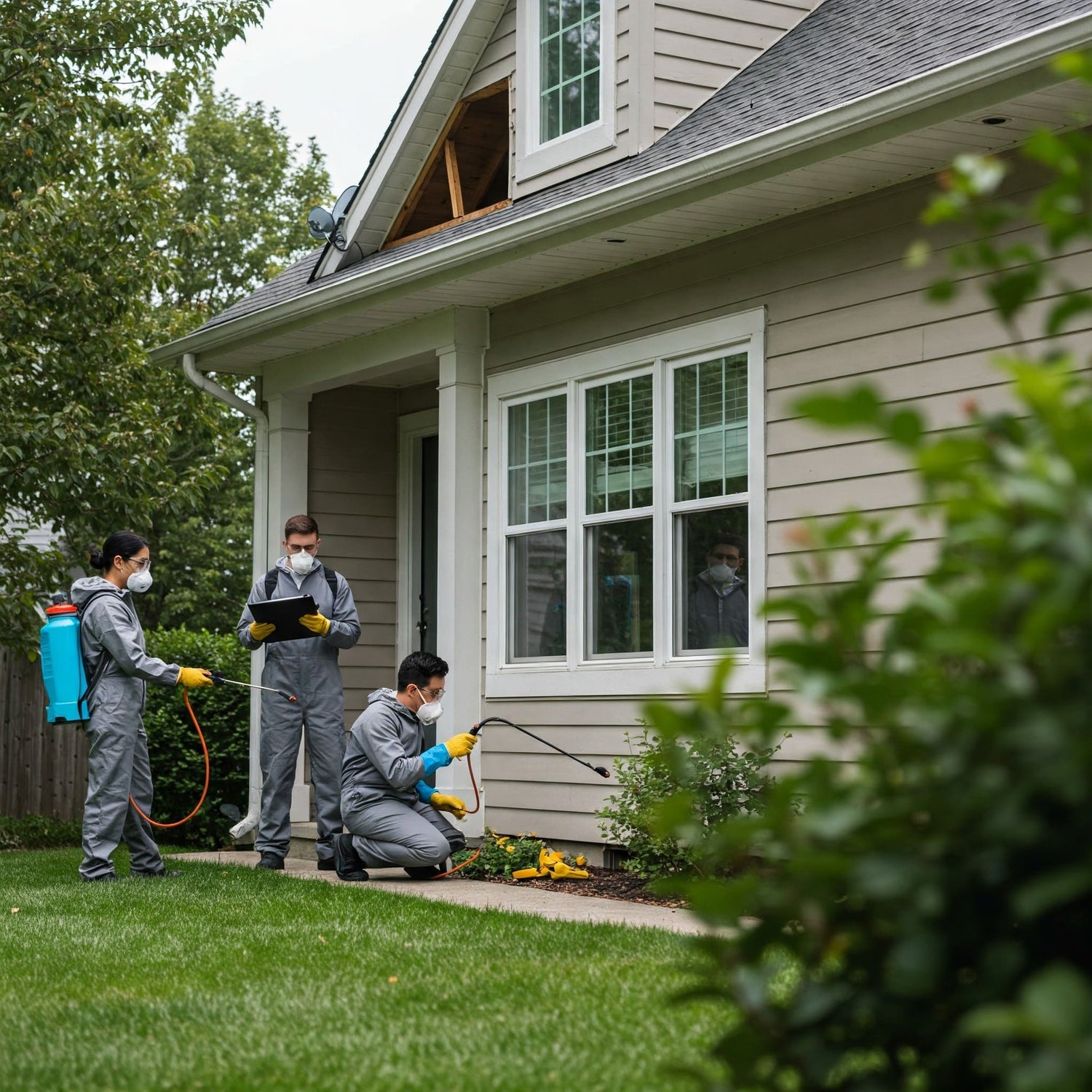 Seleção de métodos adequados no controlo de pragas, com aplicação direcionada no exterior da habitação por técnicos especializados.